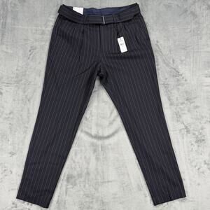 Express Men’s Cropped Dress Pants 32x32 Navy Pinstripe Slim Fit Belt NWT